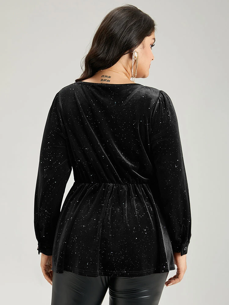 Glitter Sequin Velvet Twist Front V Neck Blouse 13 Glitter Sequin Velvet Twist Front V Neck Blouse - Image 11