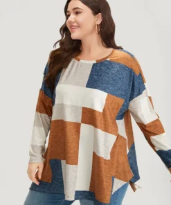 Colorblock Contrast Round Neck Dolman Sleeve T-shirt -Clothing Shop 115428881 uy