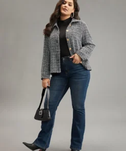 Gingham Texture Lapel Collar Metal Detail Jacket 15 Gingham Texture Lapel Collar Metal Detail Jacket -Clothing Shop 11545625 ej