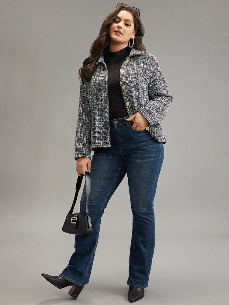 Gingham Texture Lapel Collar Metal Detail Jacket 6 Gingham Texture Lapel Collar Metal Detail Jacket - Image 4