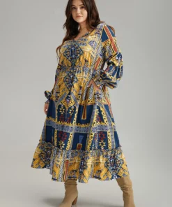 Boho Print Shirred Pocket Ruffle Hem Dress -Clothing Shop 116565225 fl f5384b00 de48 4dc0 b58e 79ac89949fab