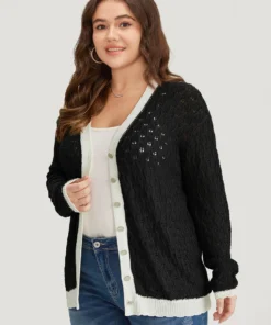 Two Tone Patchwork Cut Out Button Down Cardigan 32 Two Tone Patchwork Cut Out Button Down Cardigan -Clothing Shop 116790284 go