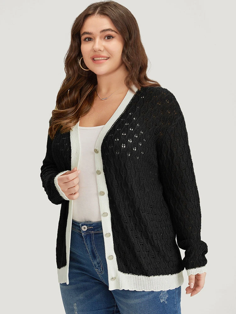 Two Tone Patchwork Cut Out Button Down Cardigan 15 Two Tone Patchwork Cut Out Button Down Cardigan - Image 13