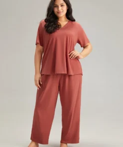 Cotton Solid Elastic Waist Pocket Sleep Pants -Clothing Shop 11712033 ft