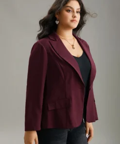 Lapel Collar Plain Twill Button Up Blazer -Clothing Shop 117510032 lg 873ae756 a860 4d54 b35f 8d43599fd88a