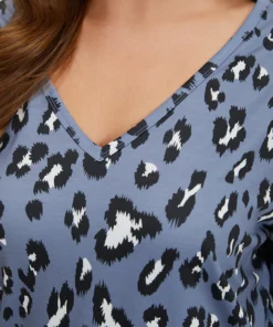 Leopard Print V Neck Sleep Top -Clothing Shop 117658069 dk