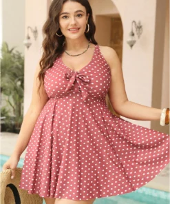 Polka Dot Bowknot Crossover Ruched Front Swim Dress
