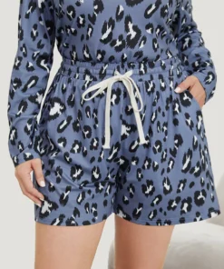 Leopard Print Pocket Drawstring Sleep Shorts -Clothing Shop 118015940 xr