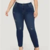 Very Stretchy High Rise Medium Wash Star Embroidery Jeans -Clothing Shop 11813844 zp