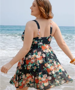 Floral Ruffle Hem Twist Ruched Swim Dress -Clothing Shop 118512579 re