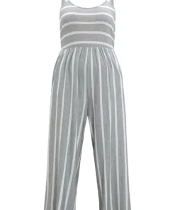 Striped Pocket Elastic Waist Cami Jumpsuits -Clothing Shop 118625956 qp