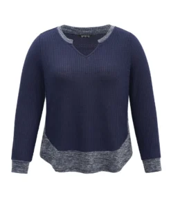 Waffle Knit Two Tone Notched Patchwork T-shirt 13 Waffle Knit Two Tone Notched Patchwork T-shirt -Clothing Shop 118665141 fj