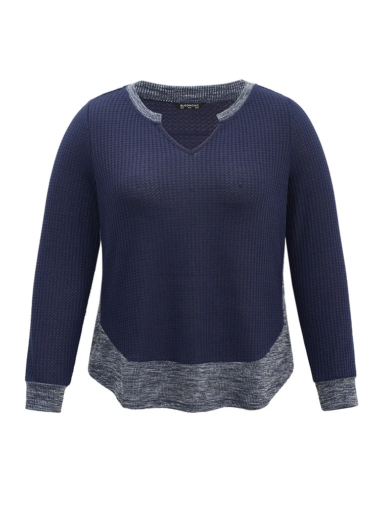 Waffle Knit Two Tone Notched Patchwork T-shirt 8 Waffle Knit Two Tone Notched Patchwork T-shirt - Image 6