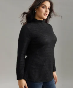 Plain Texture Mock Neck T-shirt 15 Plain Texture Mock Neck T-shirt -Clothing Shop 118974911 cq