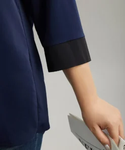 Contrast Patchwork Shirt Collar Button Through Blouse -Clothing Shop 118979664 ne