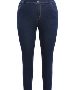 Plain Stitch Patched Pocket Jeans -Clothing Shop 119051853 co