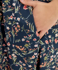 Ditsy Floral Notched Flutter Trim Elastic Waist Dress -Clothing Shop 11917255 lk