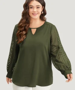 Plain Keyhole Lace Patchwork Lantern Sleeve Blouse -Clothing Shop 119520592 mt a3428154 8b02 4e6a 8feb a32cf8e74d0e