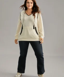 Contrast Hooded Tassel Trim Knit Sweatshirt -Clothing Shop 12156444 zs