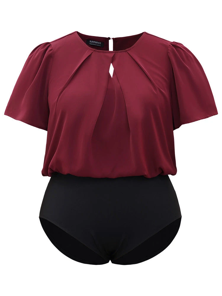 Plain Keyhole Plicated Detail Puff Sleeve Bodysuit 10 Plain Keyhole Plicated Detail Puff Sleeve Bodysuit - Image 8