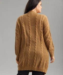 Plain Cable Knit Elastic Cuffs Cardigan -Clothing Shop 121680195 se