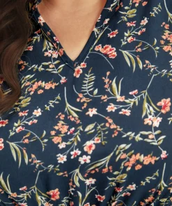 Ditsy Floral Notched Flutter Trim Elastic Waist Dress -Clothing Shop 12182470 qd