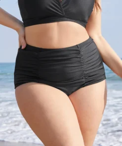 Solid Ruched Detail Swim Bottom