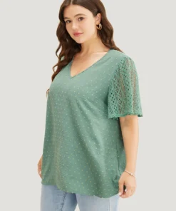 Polka Dot Lace Sleeve Blouse -Clothing Shop 123347502 da