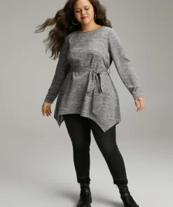 Solid Heather Belted Hanky Hem T-shirt -Clothing Shop 123499467 zg