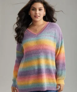 Rainbow Ombre V Neck Loose Pullover -Clothing Shop 123597885 pu 503d741e abaa 47b0 82e8 7e79dcfb1fc5