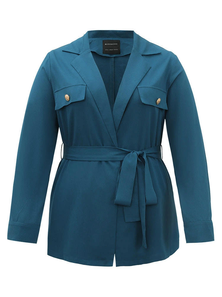 Plain Lapel Collar Belted Metal Detail Blazer 10 Plain Lapel Collar Belted Metal Detail Blazer - Image 8