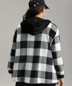 Plaid Button Through Patchwork Hooded Jacket -Clothing Shop 124486238 wr fce531f5 63b2 4c8b 9130 2f877f5eef60