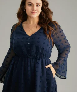 Plain Texture Elastic Waist Jacquard Dress -Clothing Shop 124678271 ci