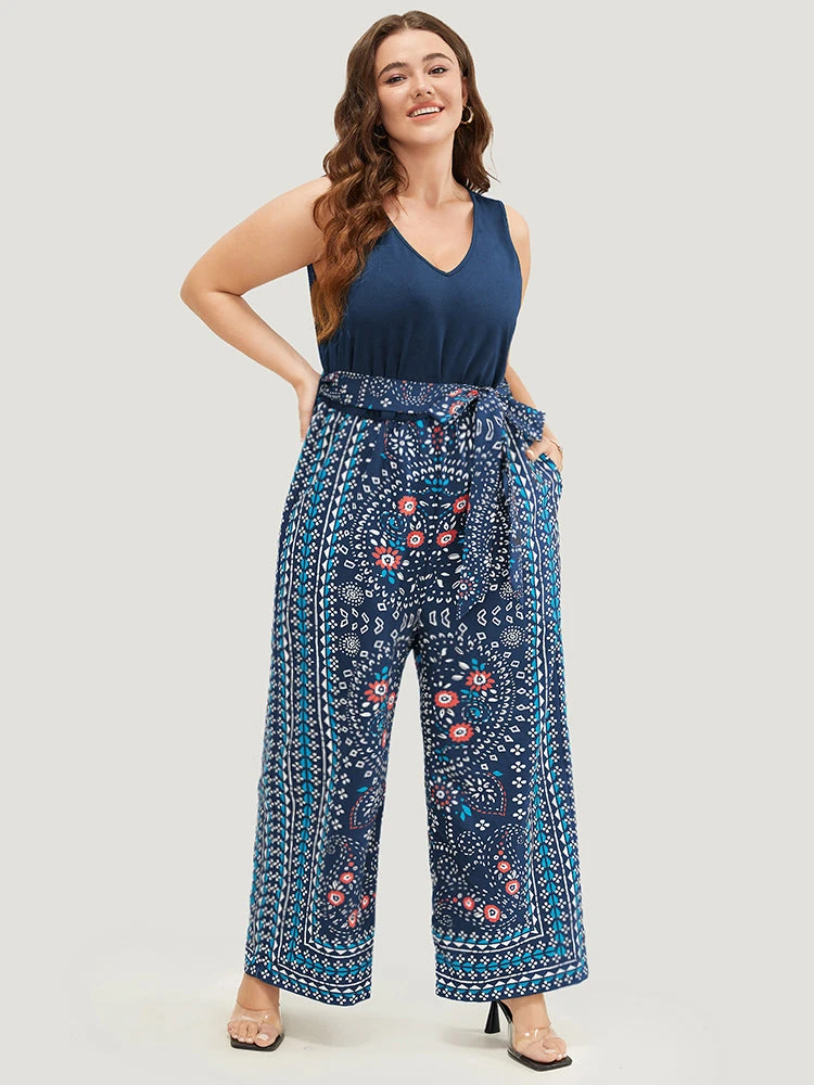 Paisley Patchwork Zipper Pocket Belted Tank Jumpsuit 12 Paisley Patchwork Zipper Pocket Belted Tank Jumpsuit - Image 10