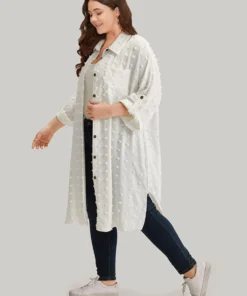 Solid Button Through Tab Sleeve Split Hem Coat -Clothing Shop 124932973 bx