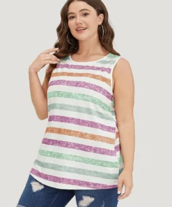 Striped Contrast Crew Neck Sleeveless Tank Top -Clothing Shop 125073079 eg 92a8020b 0bbb 4c8f 98cc bb58ec8ba845