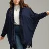 Plain Fringe Hem Fuzzy Trim Kimono -Clothing Shop 125207642 lk