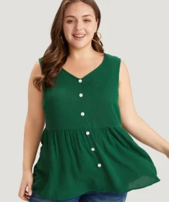 Plain Flutter Hem Button Detail Tank Top -Clothing Shop 125725380 bu