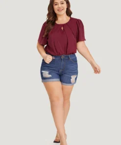 Plain Keyhole Plicated Detail Puff Sleeve Bodysuit 15 Plain Keyhole Plicated Detail Puff Sleeve Bodysuit -Clothing Shop 125988466 ce