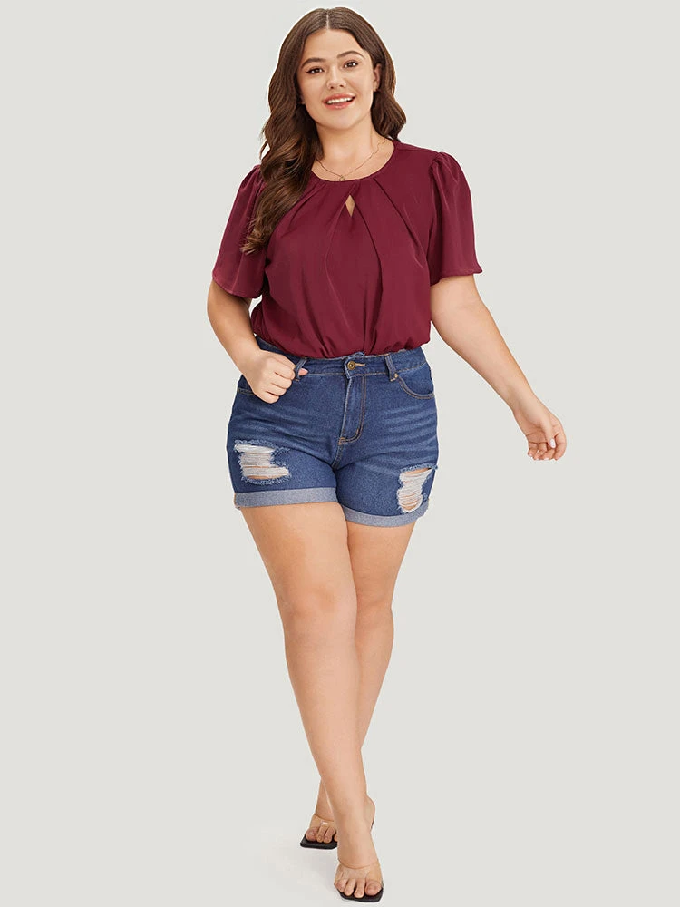 Plain Keyhole Plicated Detail Puff Sleeve Bodysuit 8 Plain Keyhole Plicated Detail Puff Sleeve Bodysuit - Image 6