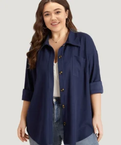 Plain Shirt Collar Button Through Pocket Waffle Knit Coat -Clothing Shop 126388446 tj 6210c5f7 62d4 49cf 80e2 5e26946d736a