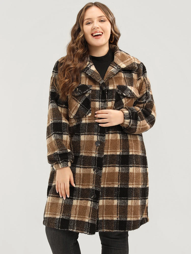 Plaid Flap Pocket Button Up Teddy Coat 3 Plaid Flap Pocket Button Up Teddy Coat