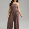 Plain Pocket Shoulderless Gathered Sleep Jumpsuit -Clothing Shop 126522804 xh