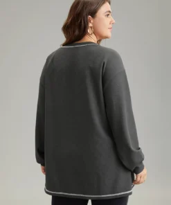 Contrast Stitch Waffle Knit Curved Hem T-shirt 8 Contrast Stitch Waffle Knit Curved Hem T-shirt -Clothing Shop 127582902 fn