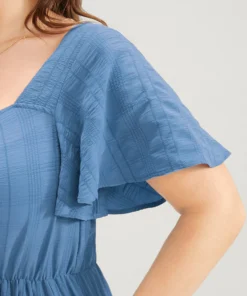 Plain Ruched Drawstring Pocket Ruffle Tiered Dress -Clothing Shop 127688002 su