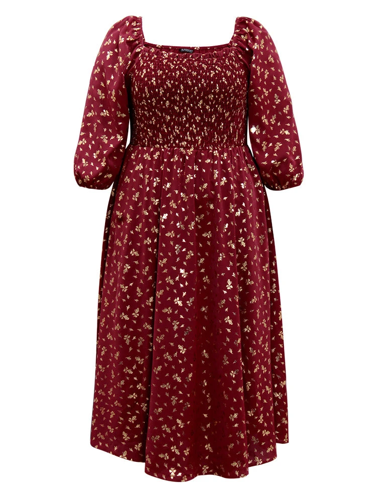 Glitter Square Neck Shirred Split Front Frill Trim Dress 11 Glitter Square Neck Shirred Split Front Frill Trim Dress - Image 9