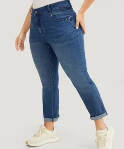 Very Stretchy High Rise Medium Wash Roll Hem Jeans 19 Very Stretchy High Rise Medium Wash Roll Hem Jeans -Clothing Shop 128183254 nd