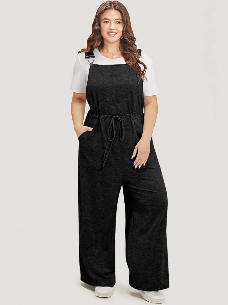 Plain Pocket Drawstring Adjustable Straps Overall Jumpsuit 5 Plain Pocket Drawstring Adjustable Straps Overall Jumpsuit - Image 3
