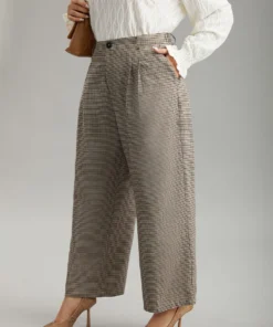 Gingham Plicated Detail Elastic Waist Pants -Clothing Shop 128380412 hk