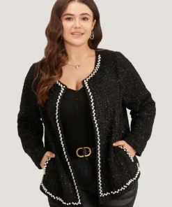 Pearl Tweed Beaded Texture Pocket Blazer -Clothing Shop 128974538 oh